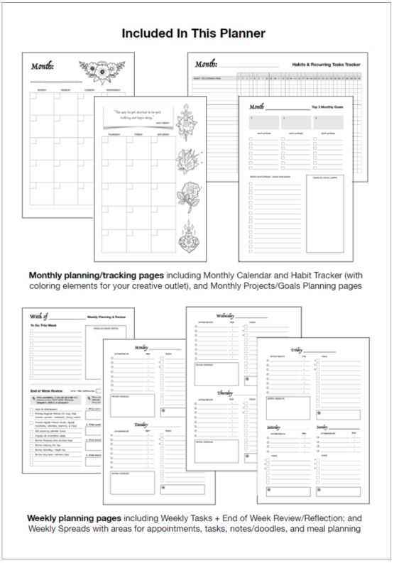 Wendy Neal Design - Organize Your Mind Planner - What's Included